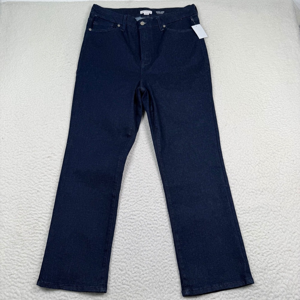 NWT Good American Good Legs Straight Jeans Sz 14-18 Indigo Always Fits Mid Rise